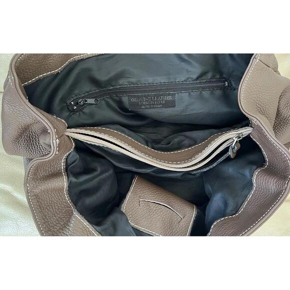 BORSE IN PELLE Italy Brown Pebble Leather Tote Handbag Silver Lock - Picture 3 of 9